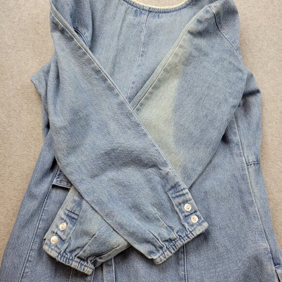 Vintage 80s FADS Womens Size 8 Petite Denim Dress Button Up Lace Pleated Modest - Picture 15 of 16